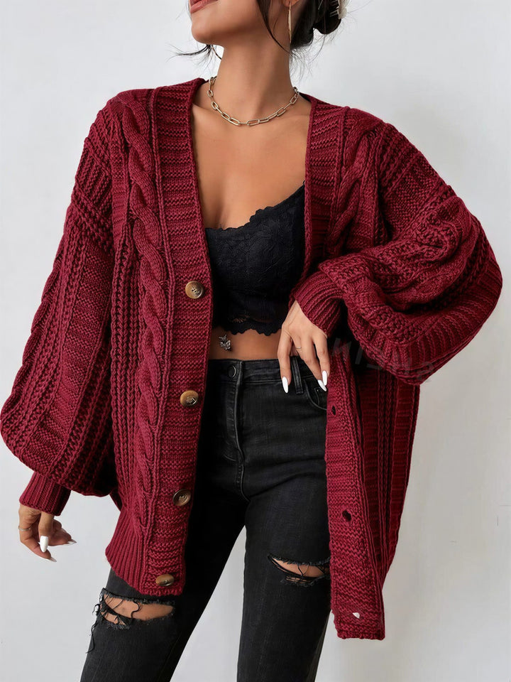 Oversized kabelstrik cardigan med ballonærmer