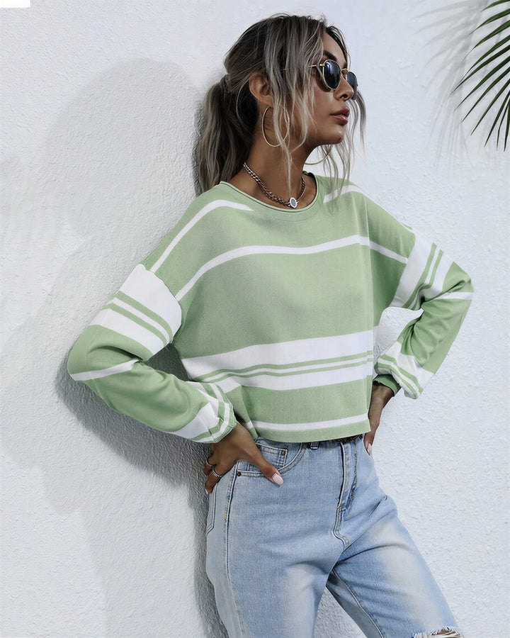Stribet sweatshirt dame i grøn