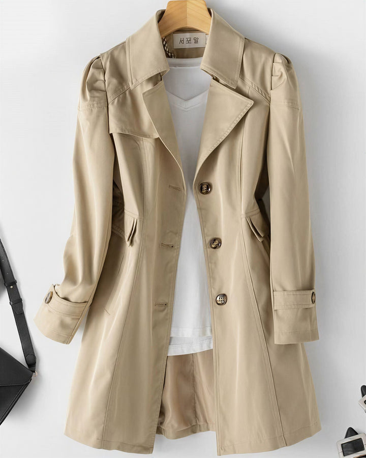 Enkeltradet trenchcoat med pufskuldre