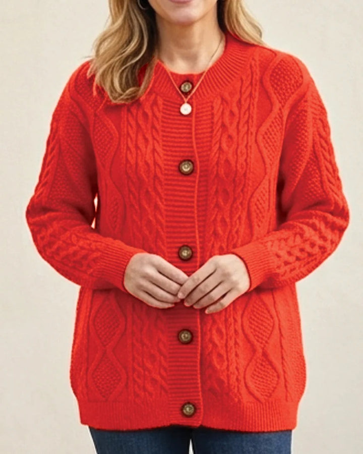Orange kabelstrikket cardigan med knapper