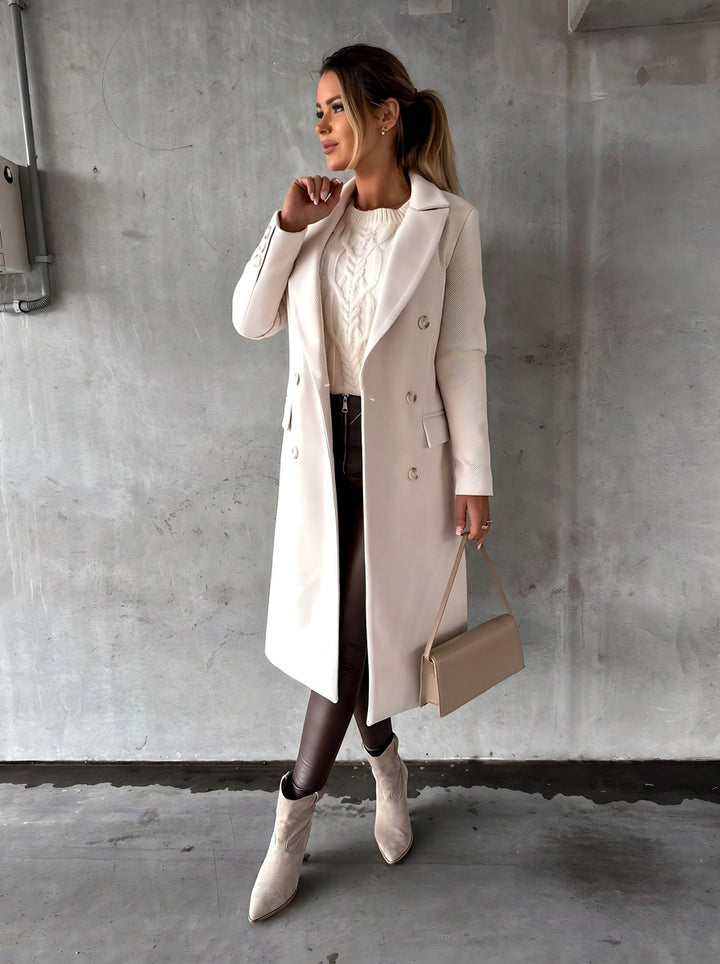 Women's Double-Breasted Long Coat with Wide Lapels