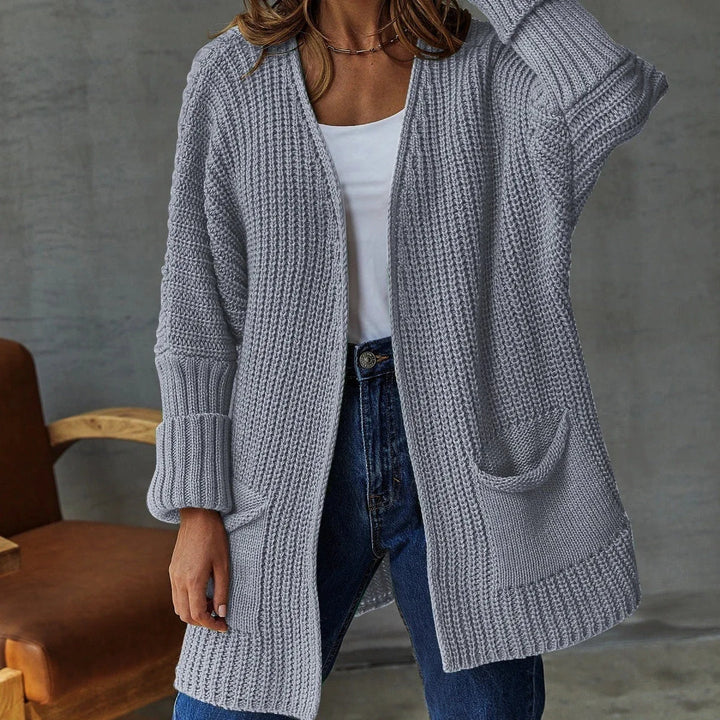 Grå lang cardigan med åben front