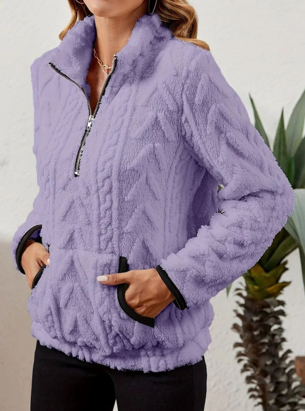 Lilla fleecepullover med lomme