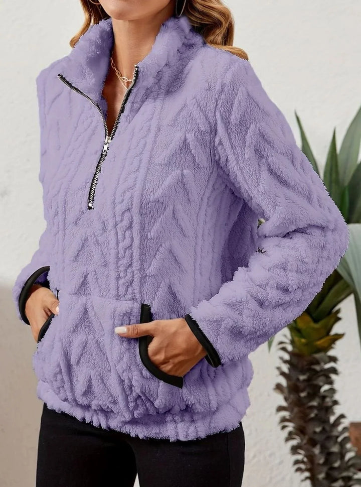Lilla fleecepullover med lomme