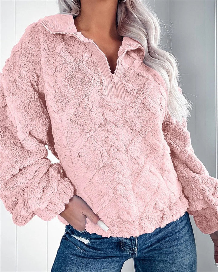Pink fleecepullover med pufærmer