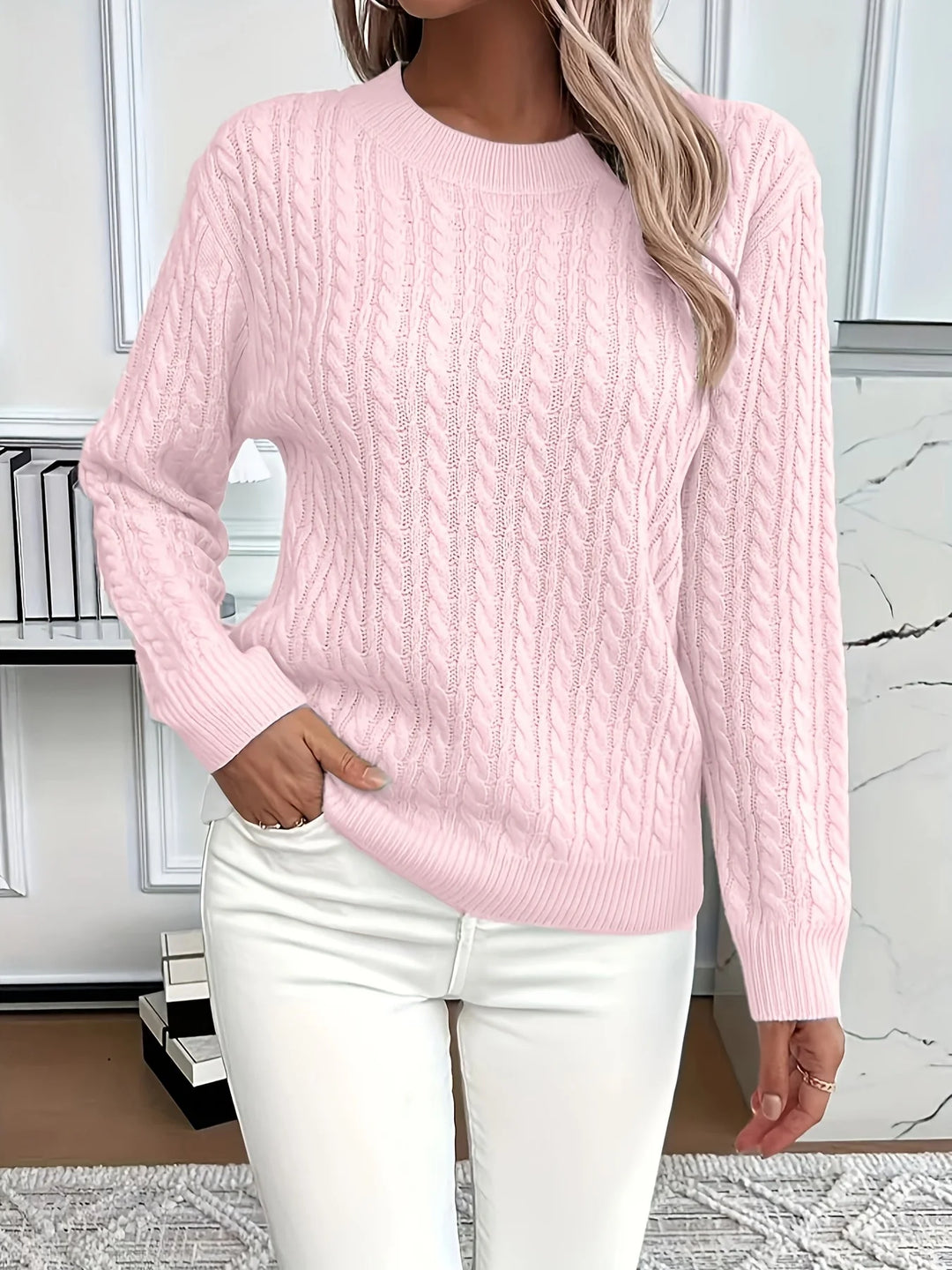 Pink oversized kabelstriktrøje