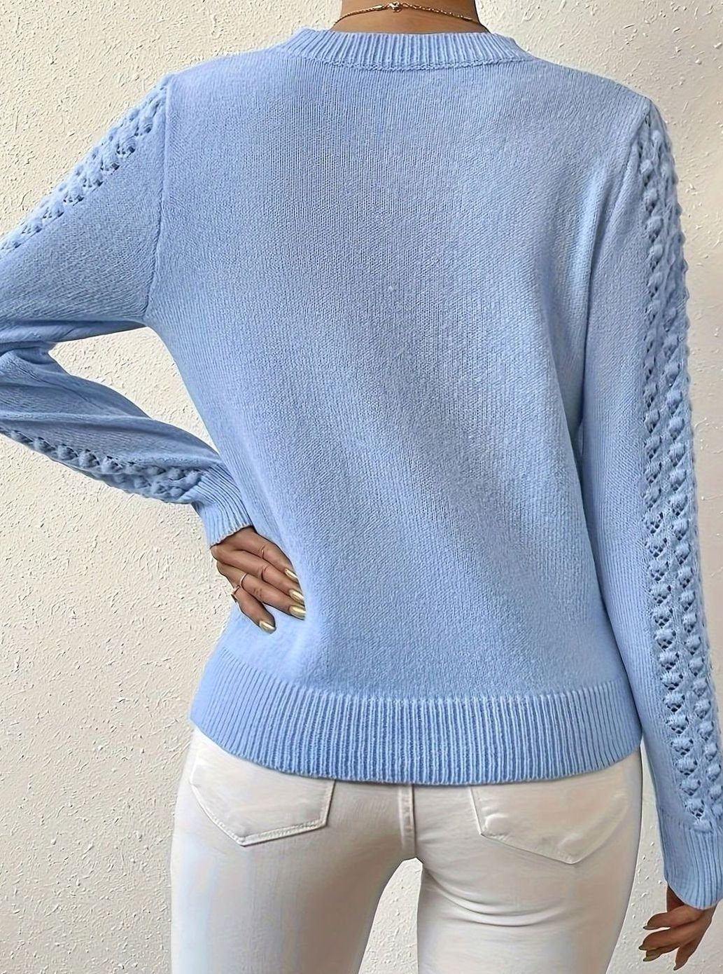 Lys blå slim fit striktrøje set bagfra