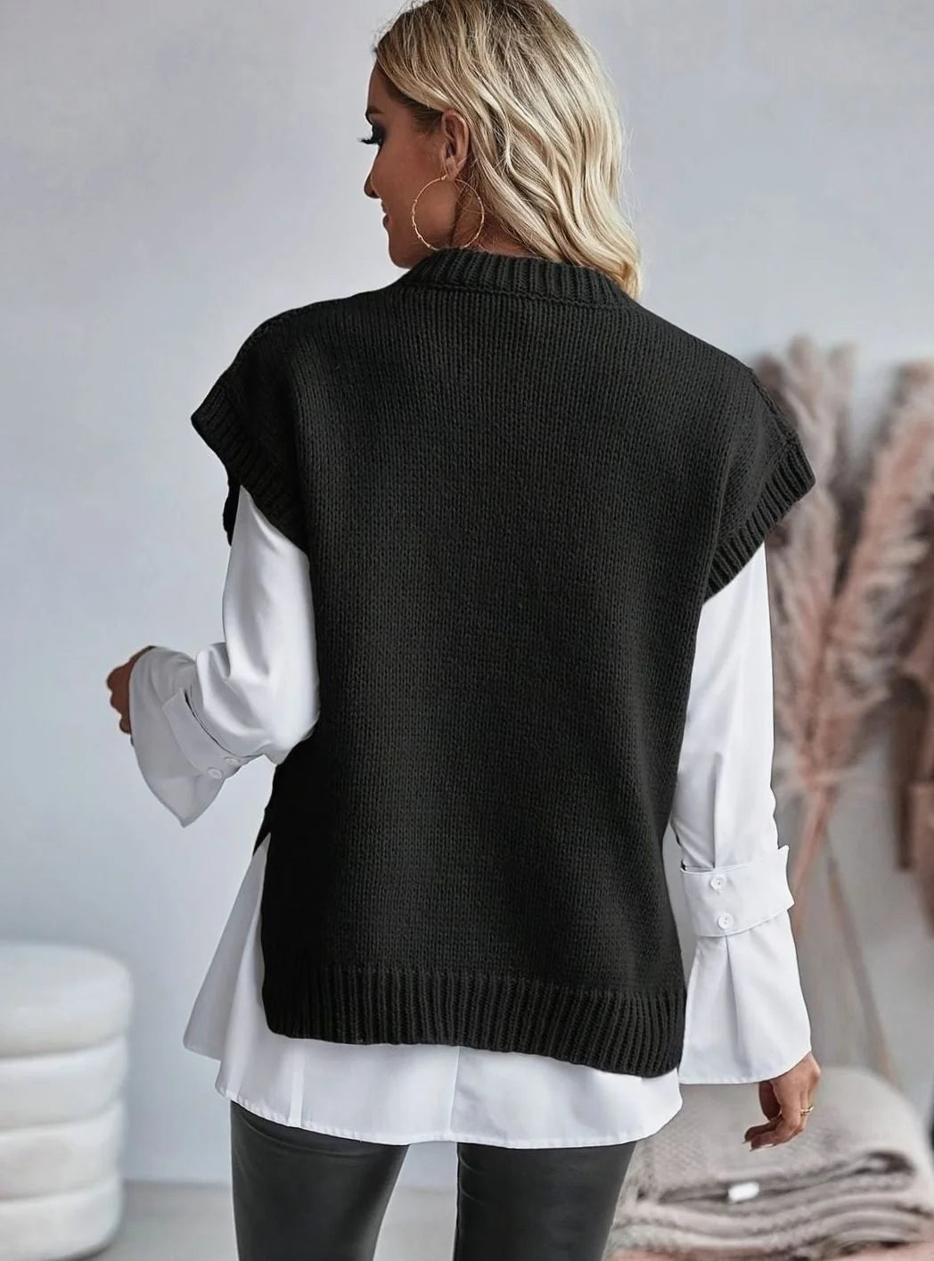 Sort sweatervest set bagfra