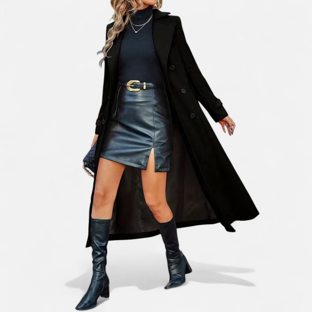 Elegant Lang Frakke Dame i Polyester - Minimalistisk og Tidløs Overtøj til Efterår og Vinter 7