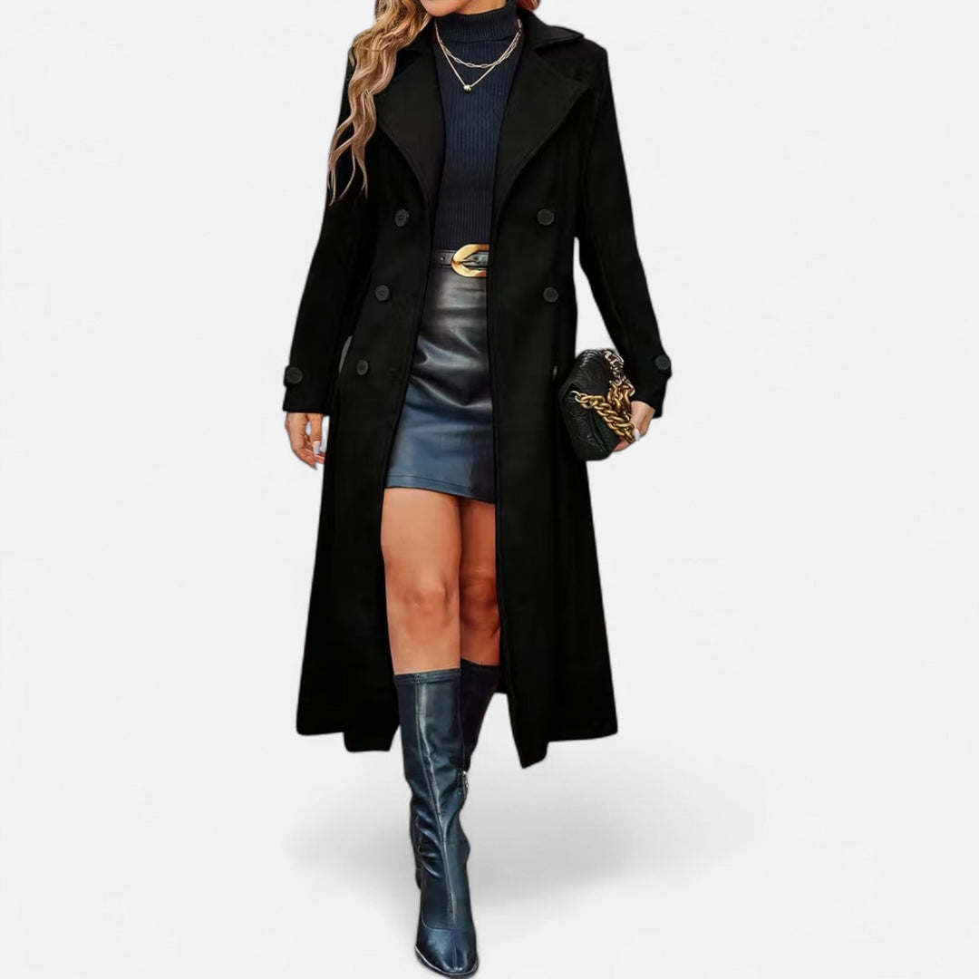 Elegant Lang Frakke Dame i Polyester - Minimalistisk og Tidløs Overtøj til Efterår og Vinter 8