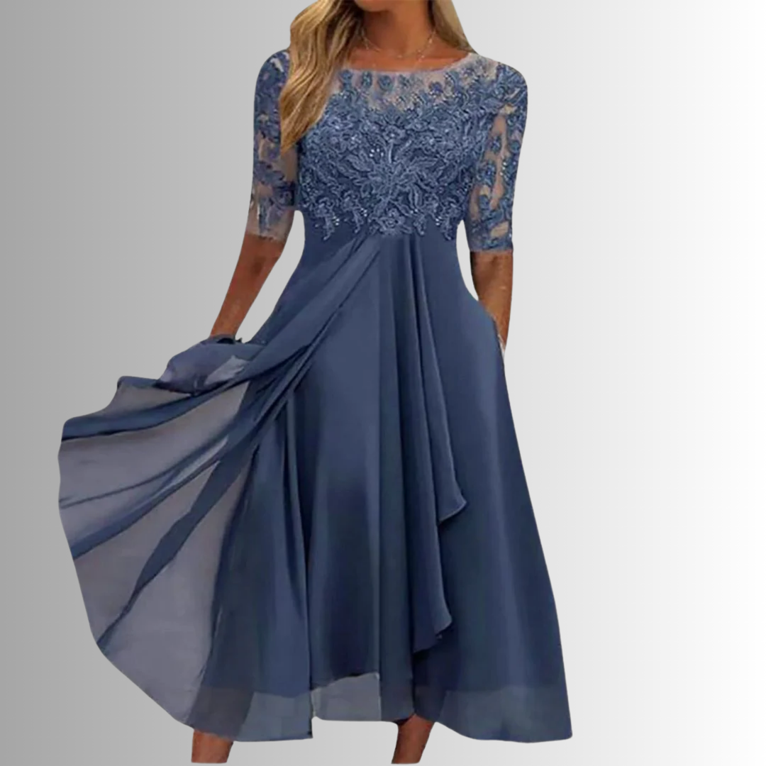 Festkjoler Damer Beige Størrelse M Polyester Elegant Blondedetaljer 0