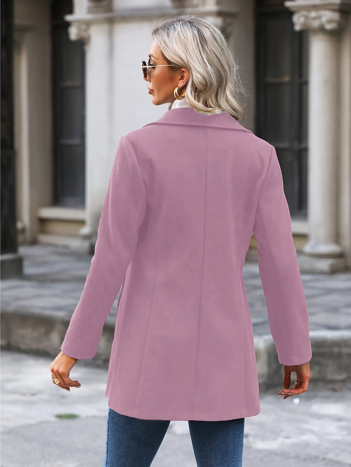 Fitted Uldfrakke Dame med Ståkrave og Svaj i pink set fra siden
