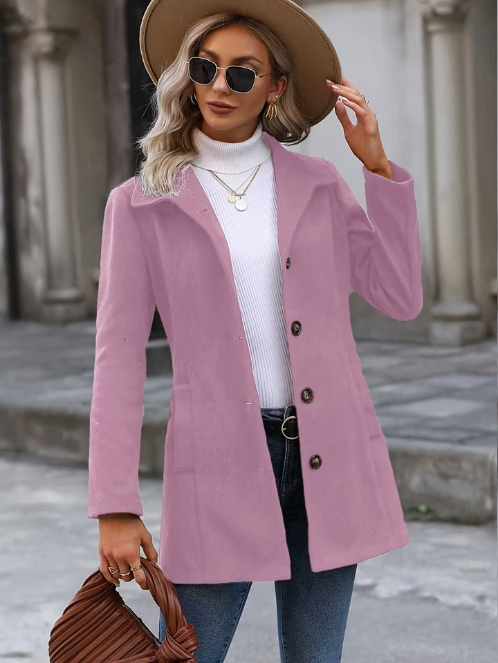 Fitted Uldfrakke Dame med Ståkrave og Svaj i pink set bagfra