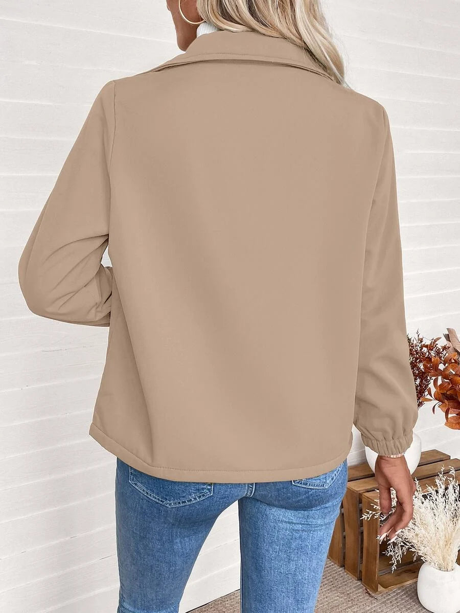 Fleeceforet Jakke Dame med Lynlås og Elastiske Manchetter i khaki set bagfra