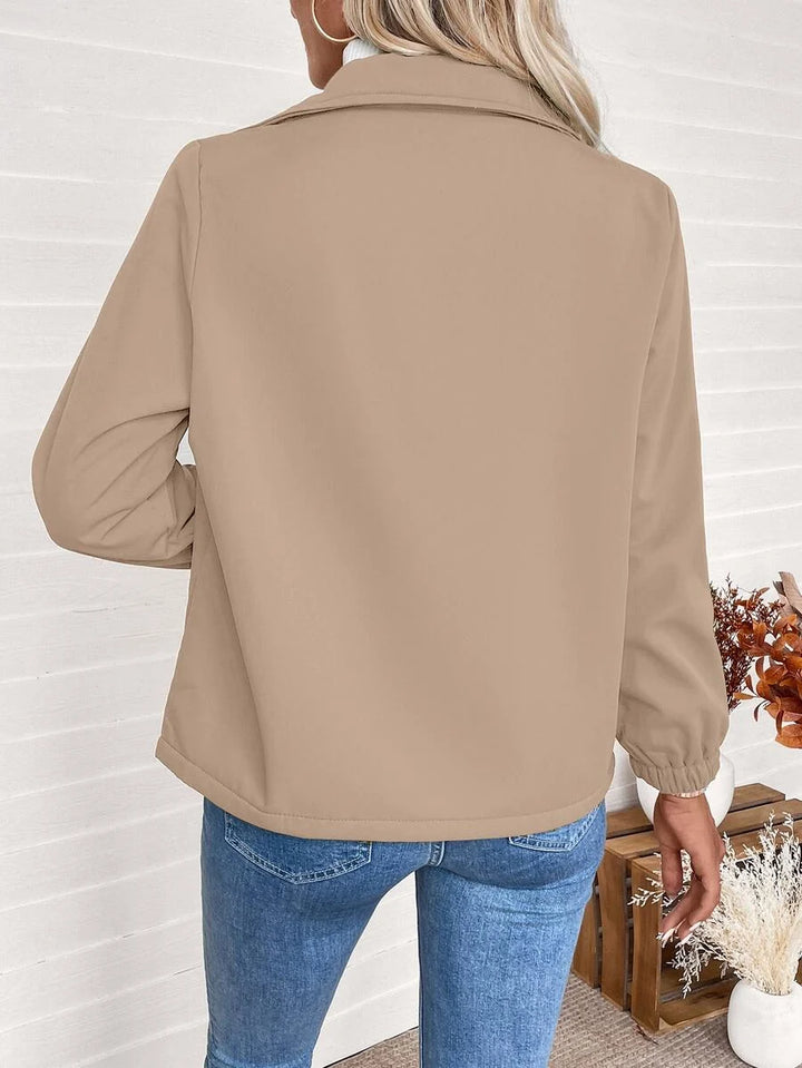 Fleeceforet Jakke Dame med Lynlås og Elastiske Manchetter i khaki set bagfra