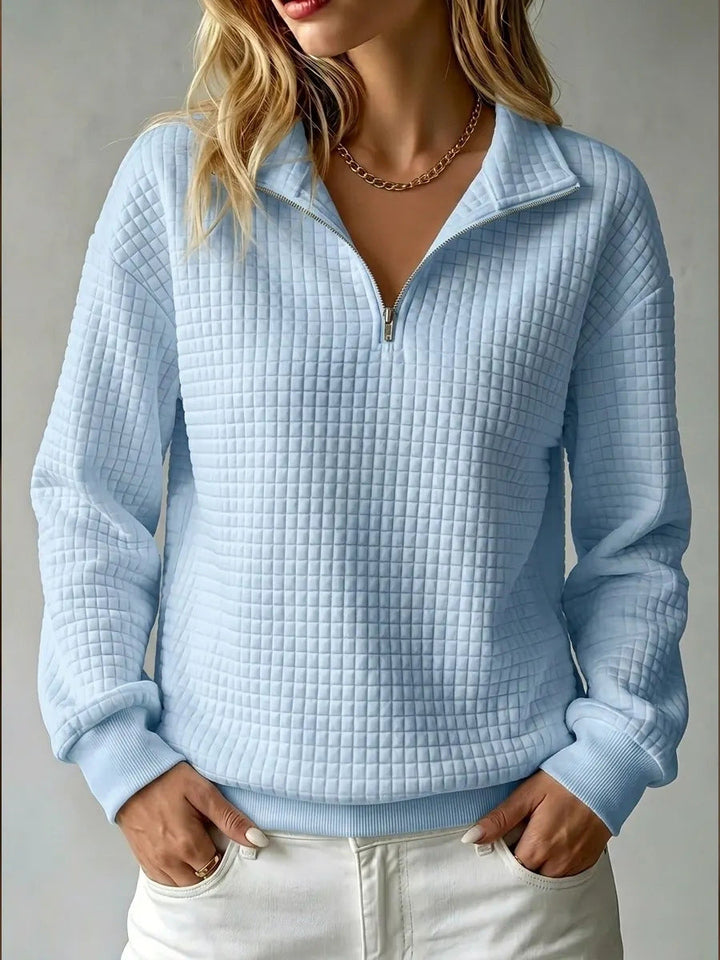 Sweatshirt Dame med Halv Lynlås og Quiltet Struktur i lyseblå