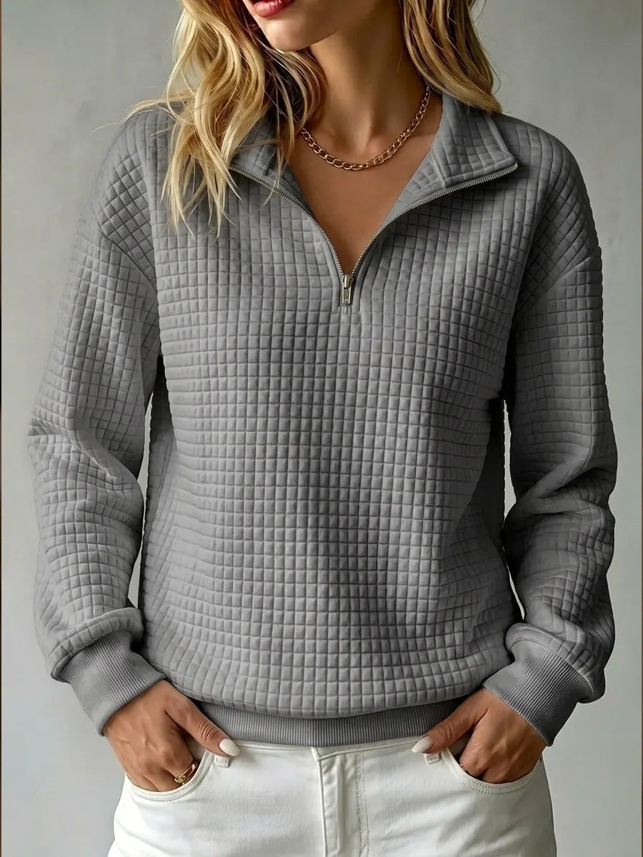 Sweatshirt Dame med Halv Lynlås og Quiltet Struktur i grå