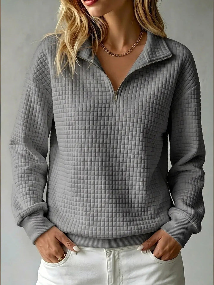 Sweatshirt Dame med Halv Lynlås og Quiltet Struktur i grå