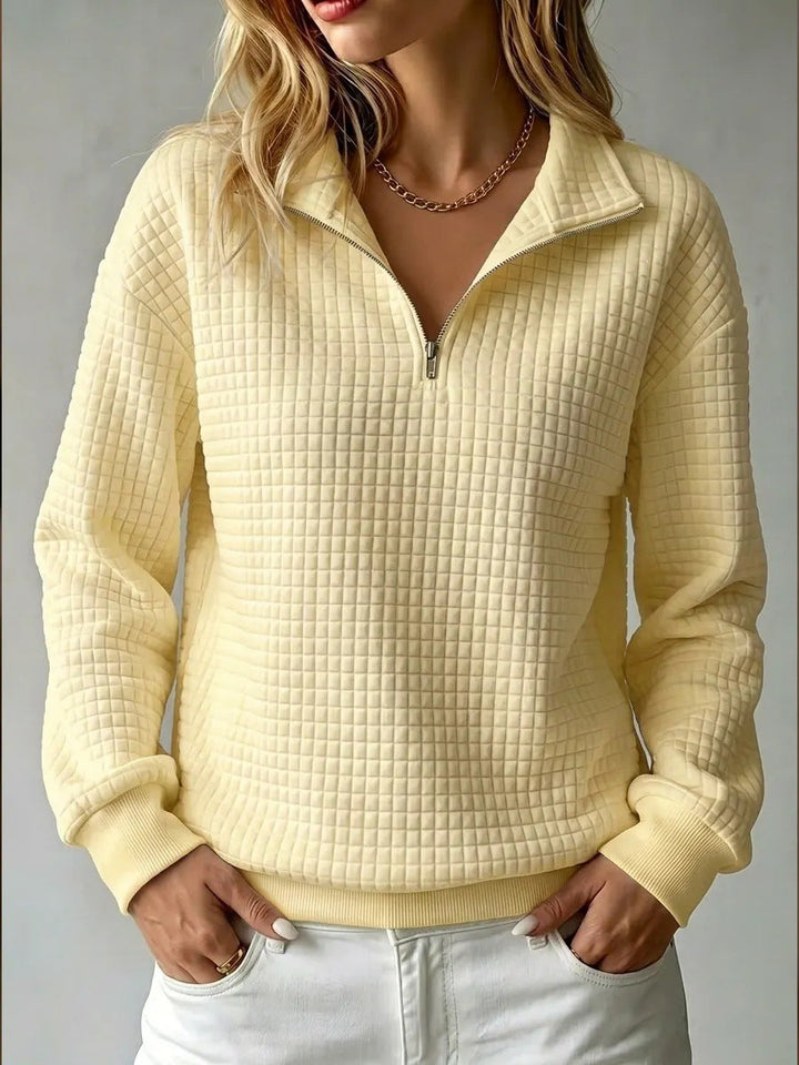 Sweatshirt Dame med Halv Lynlås og Quiltet Struktur i gul