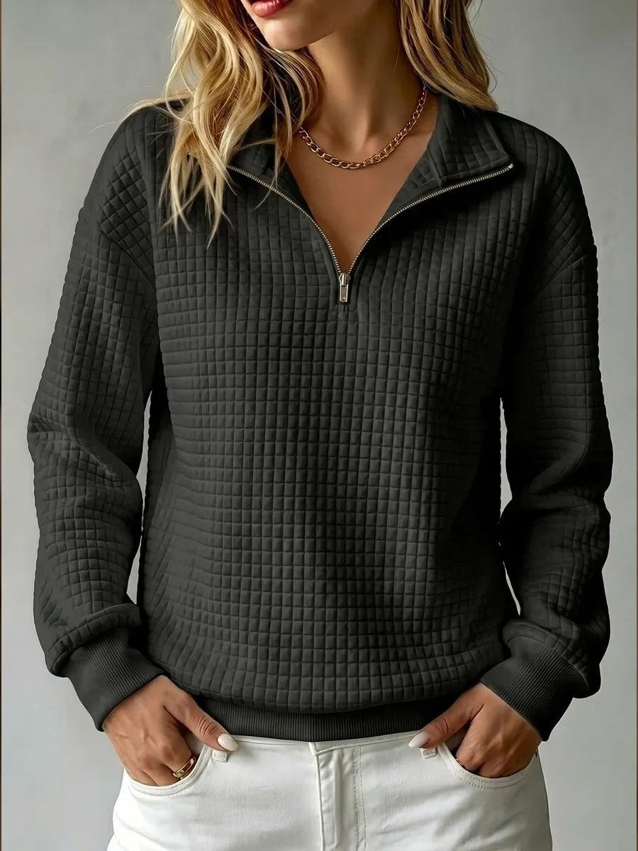 Sweatshirt Dame med Halv Lynlås og Quiltet Struktur i sort