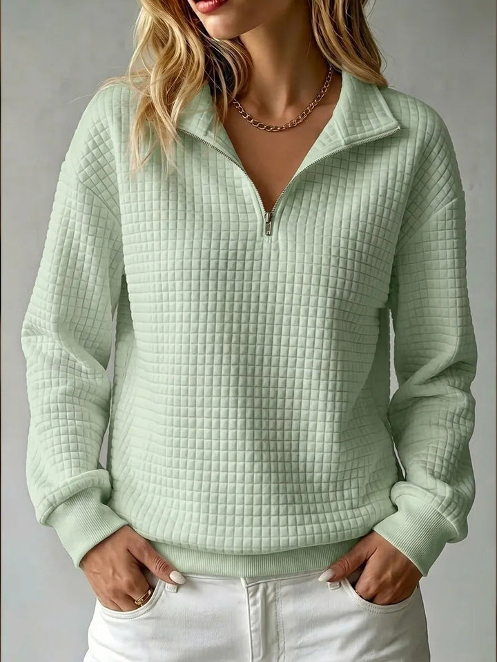 Sweatshirt Dame med Halv Lynlås og Quiltet Struktur i mintgrøn