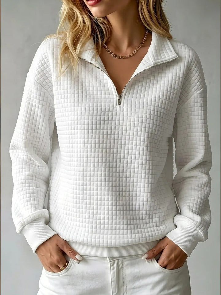 Sweatshirt Dame med Halv Lynlås og Quiltet Struktur i hvid