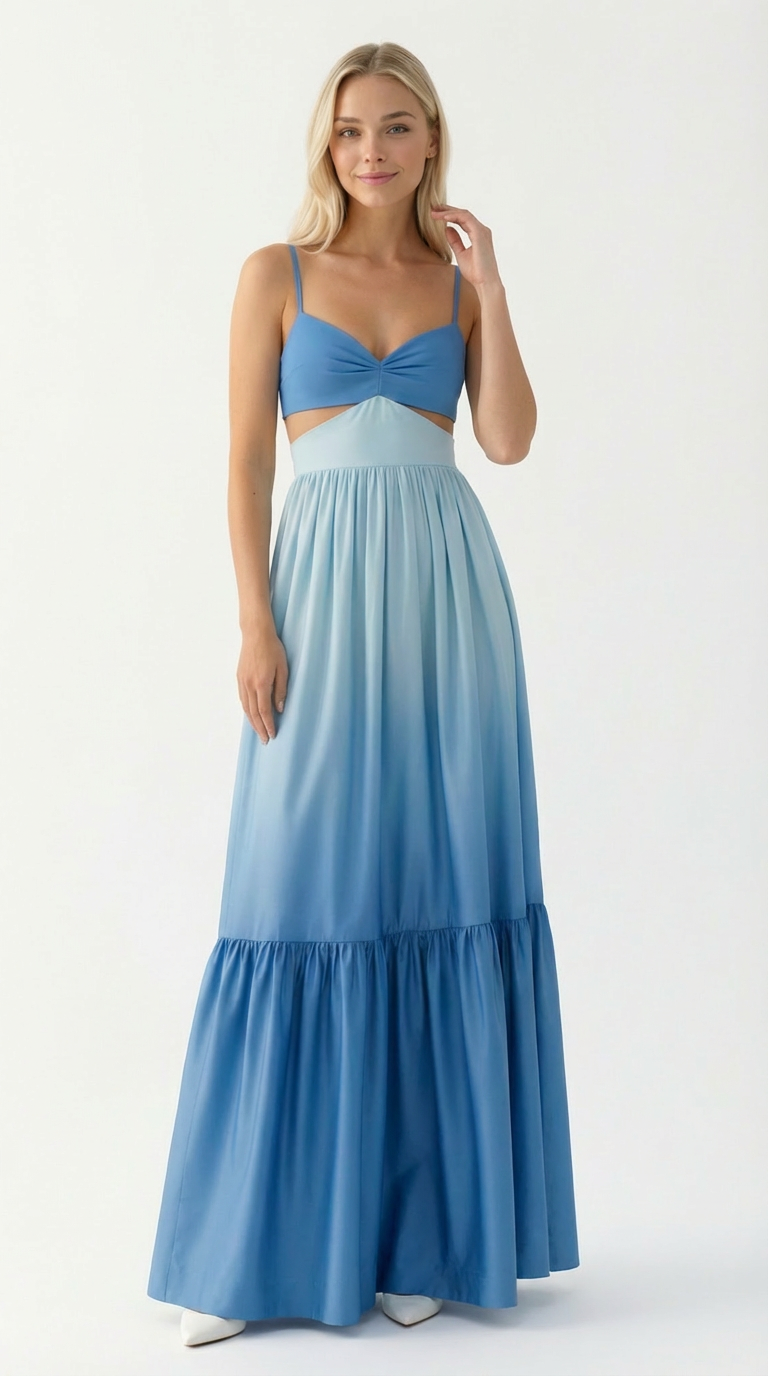 Kvinders Maxi Kjole Blå Størrelse M Polyester med Cutout Detaljer