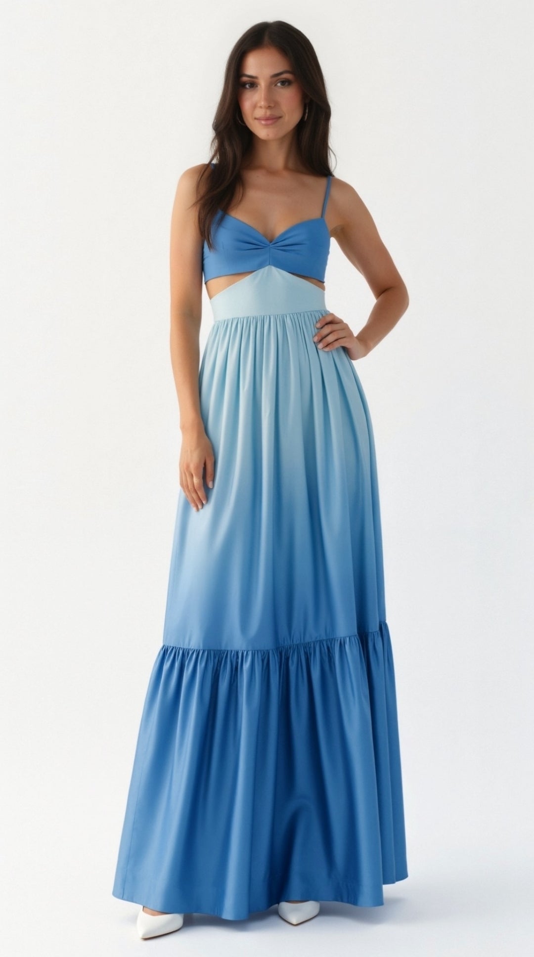 Kvinders Maxi Kjole Blå Størrelse M Polyester med Cutout Detaljer 0