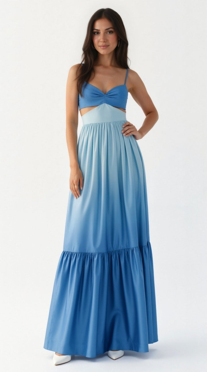 Kvinders Maxi Kjole Blå Størrelse M Polyester med Cutout Detaljer 0