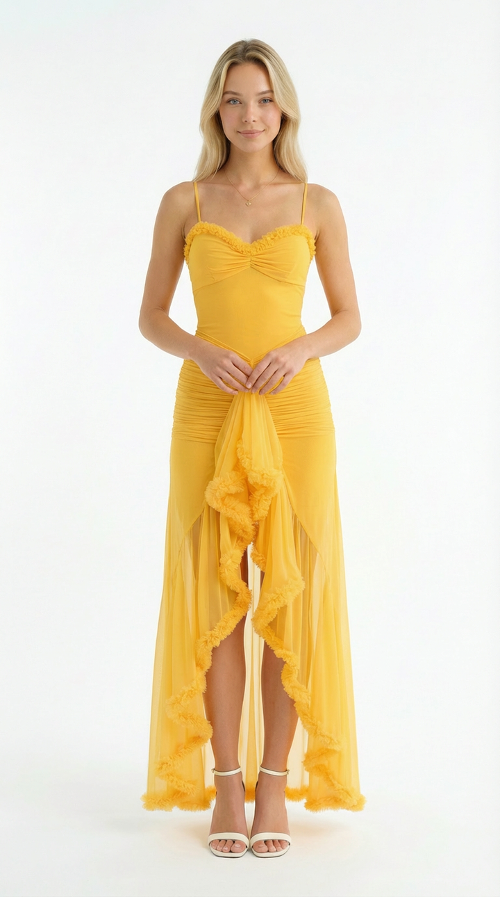 Kvinders Maxi Kjole Lilla Størrelse M Polyester Med Flæsedetaljer