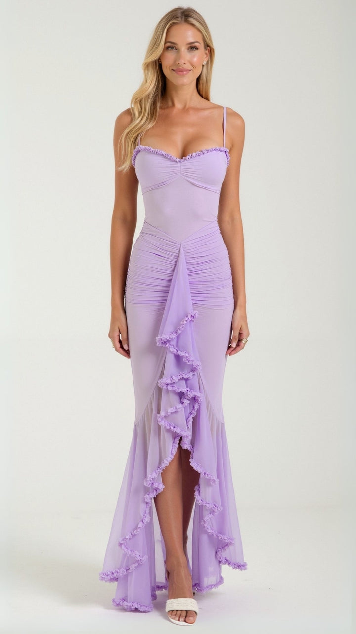 Kvinders Maxi Kjole Lilla Størrelse M Polyester Med Flæsedetaljer 11