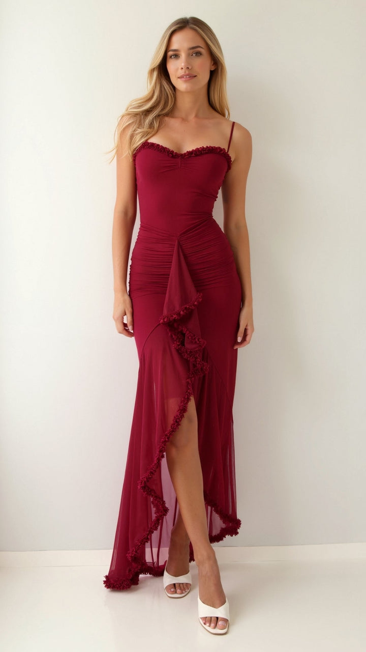 Kvinders Maxi Kjole Lilla Størrelse M Polyester Med Flæsedetaljer 3