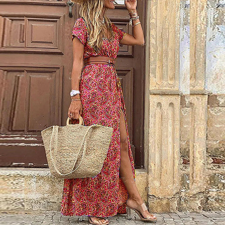 Kvinders Maxikjole Beige Størrelse M Let Viskose Boho Print 3