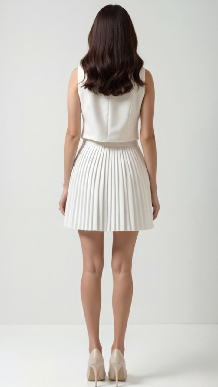 Kvinders Mini Kjole Sort Størrelse M Polyester Plisseret Ærmeløs Med Guldknapdetaljer 1