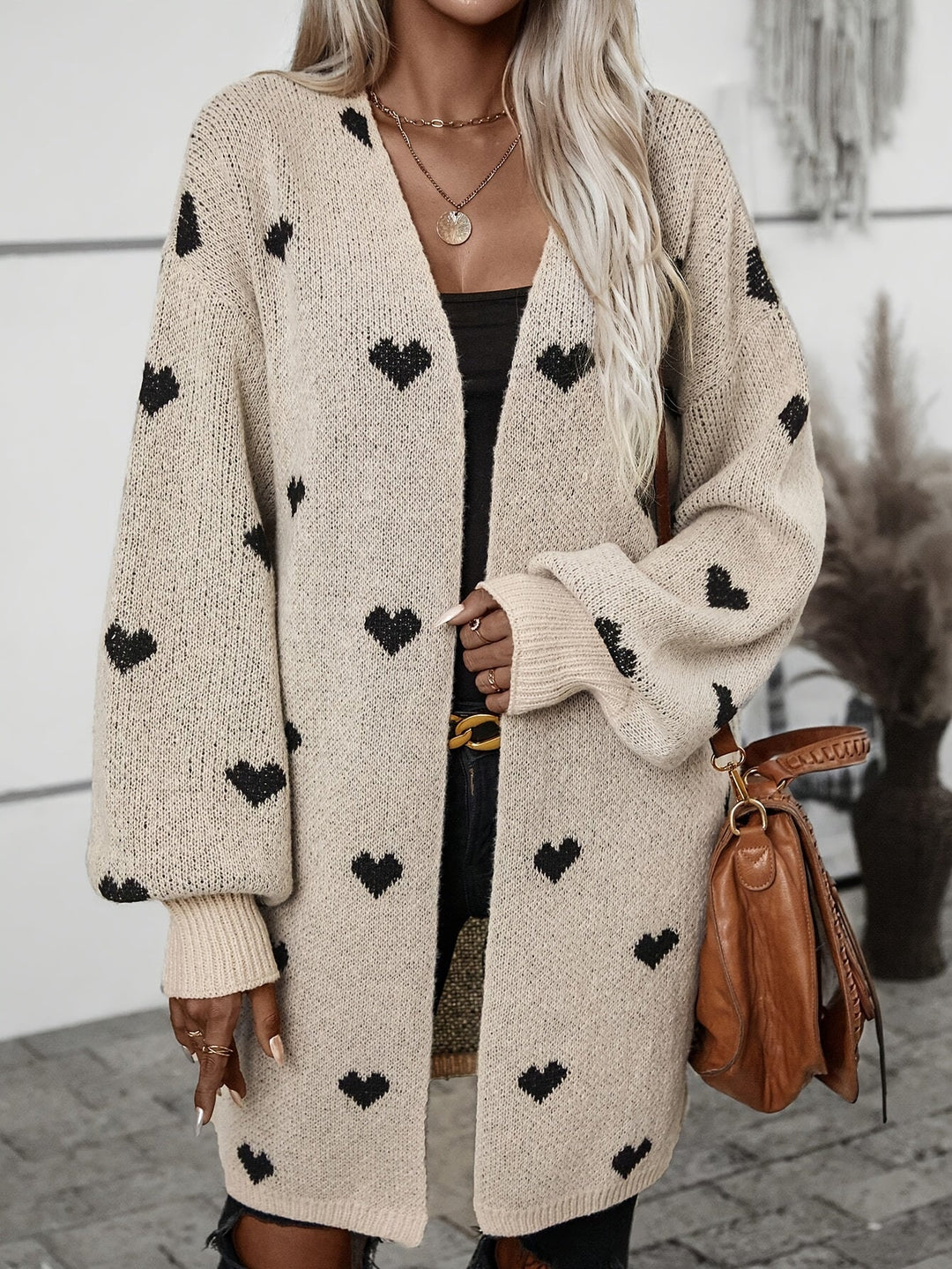 Oversized cardigan med hjertemønster