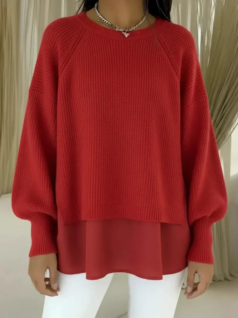 Rød striktrøje med lagdelt kant