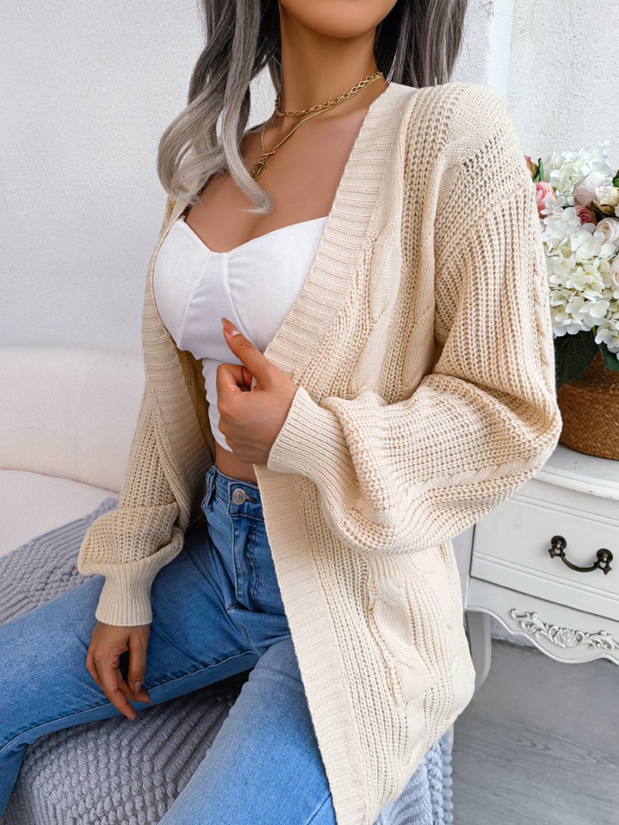 Oversized Kabelstrikket Cardigan Dame med Lommer - Åben Front - billede 2