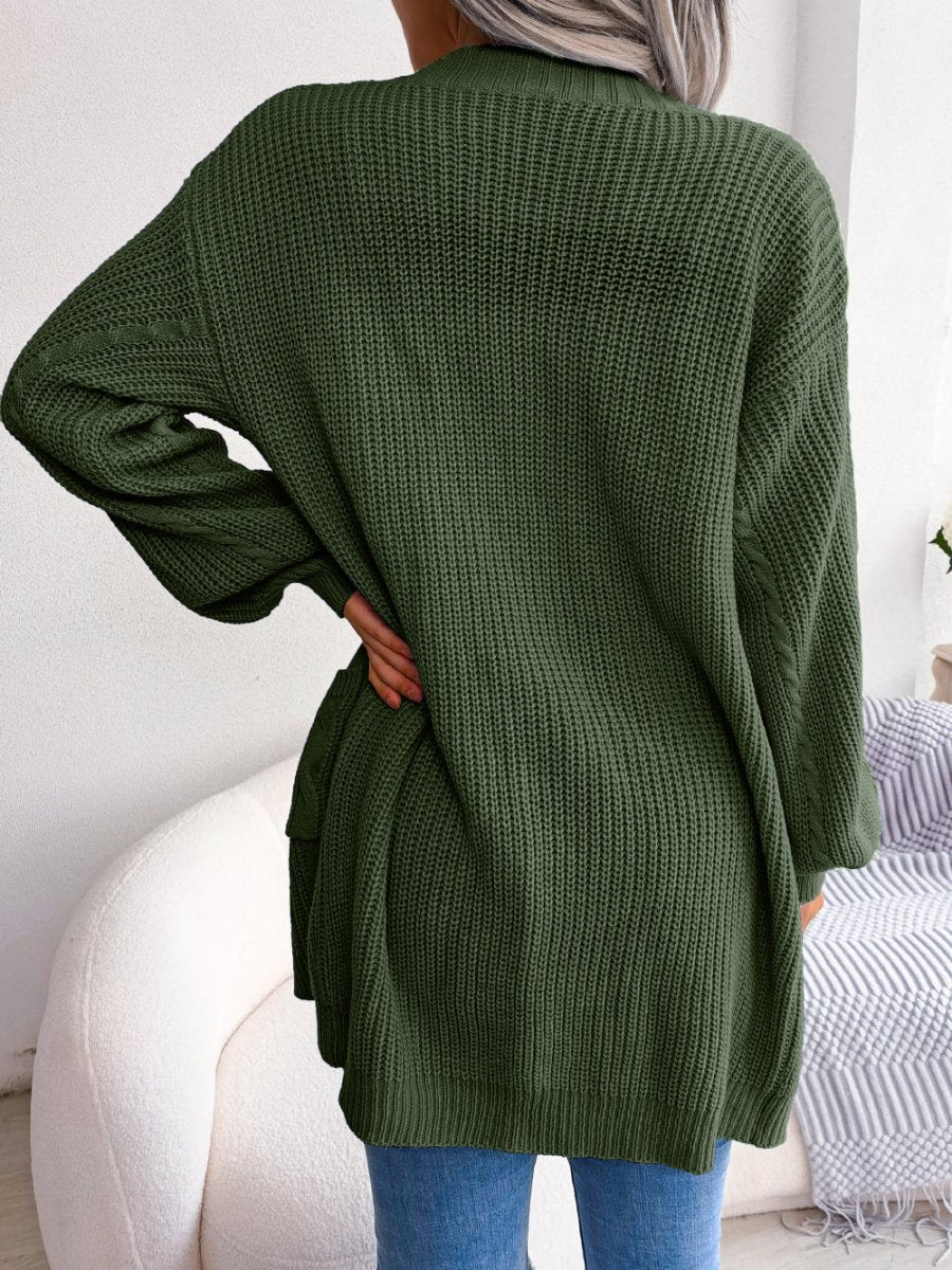 Oversized Kabelstrikket Cardigan Dame med Lommer - Åben Front - billede 4