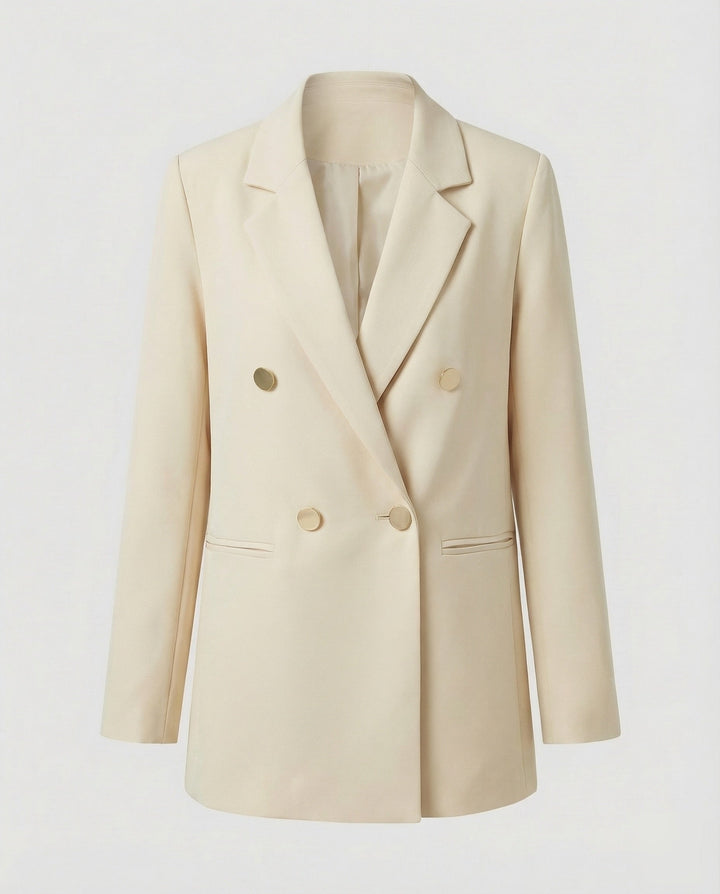 Dobbeltradet Blazer Dame med Reverskrave - Oversized Pasform i creme