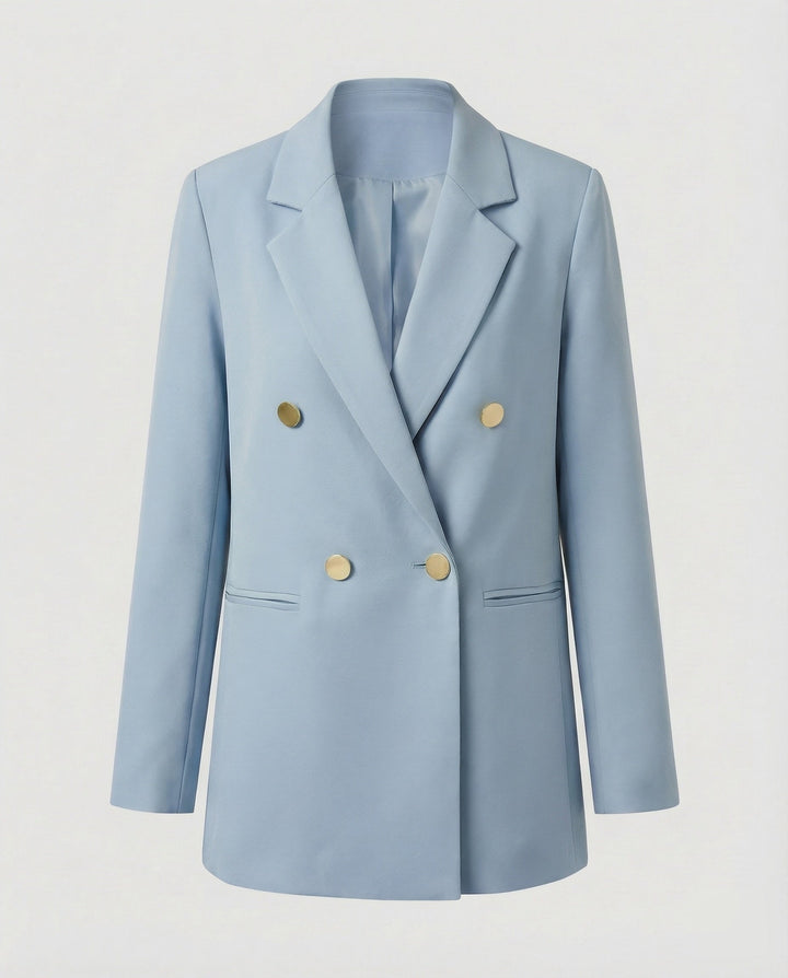 Dobbeltradet Blazer Dame med Reverskrave - Oversized Pasform i lyseblå