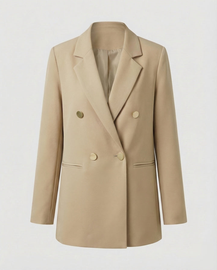 Dobbeltradet Blazer Dame med Reverskrave - Oversized Pasform i kamel