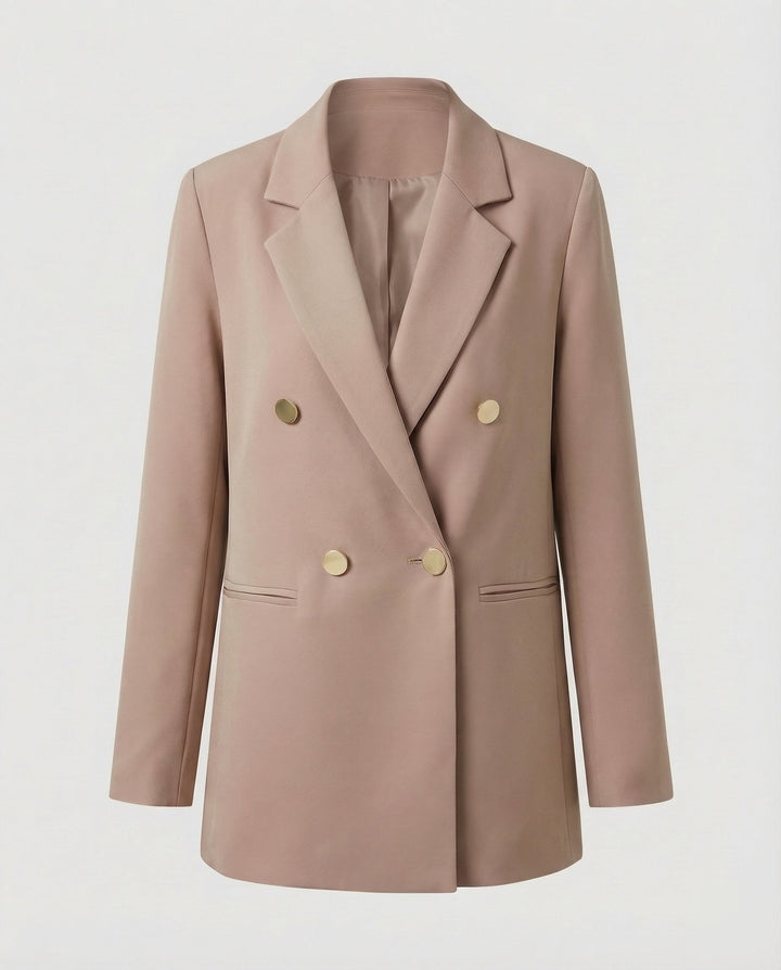 Dobbeltradet Blazer Dame med Reverskrave - Oversized Pasform i lys brun