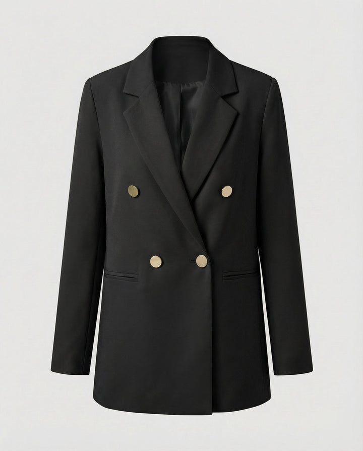 Dobbeltradet Blazer Dame med Reverskrave - Oversized Pasform i sort