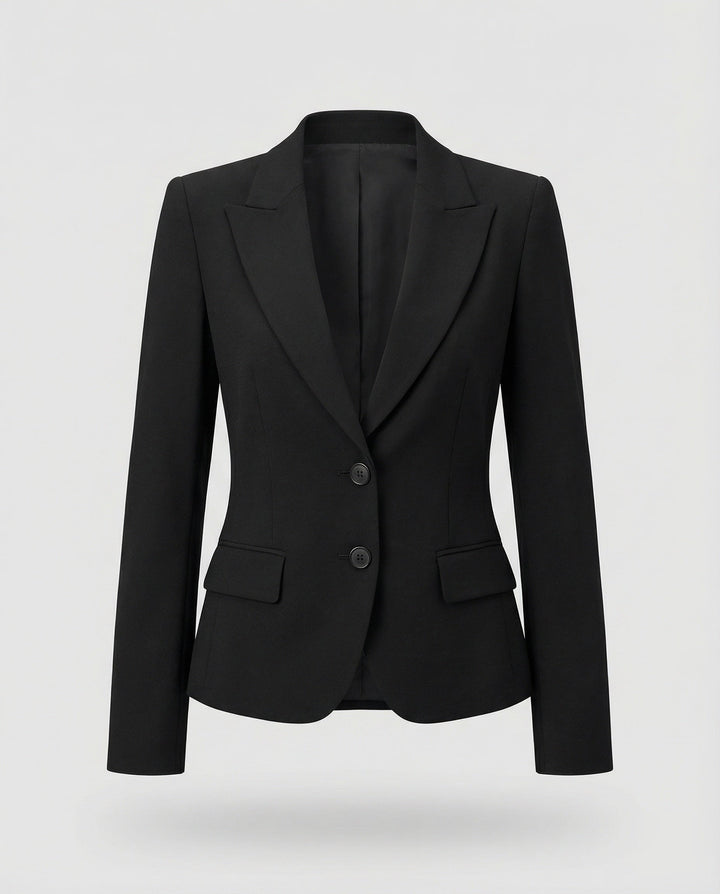 Taljeret Blazer Dame med To Knapper og Reverskrave i sort