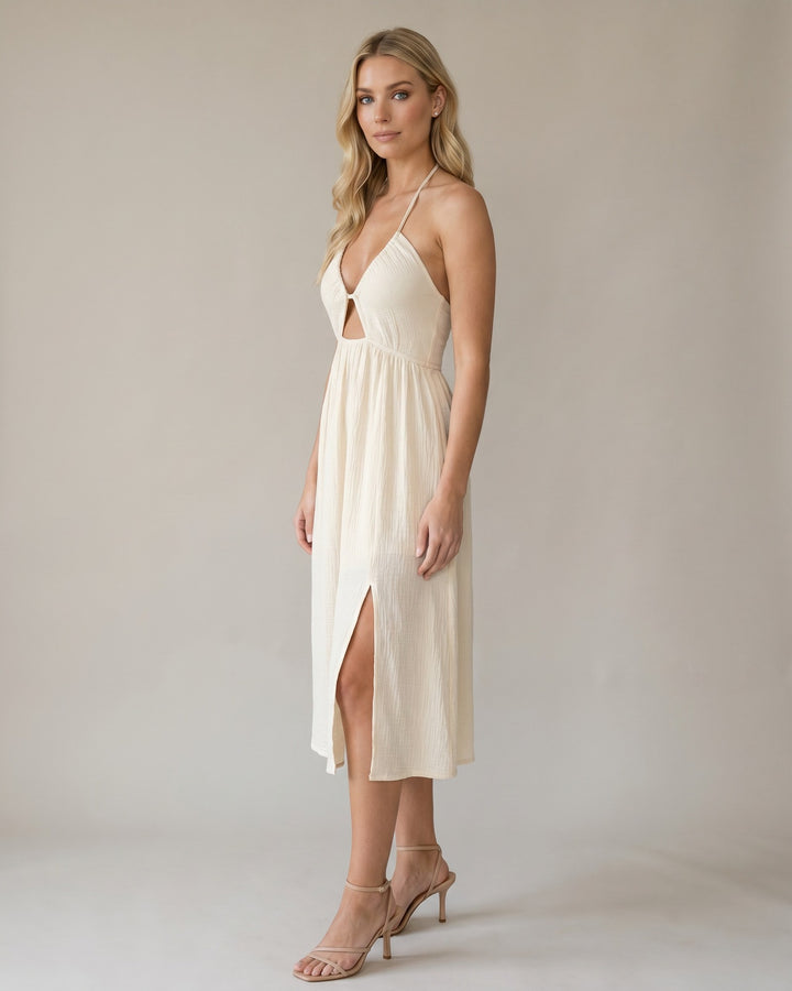 Model i Kvinders Midi Kjole Sort - Creme